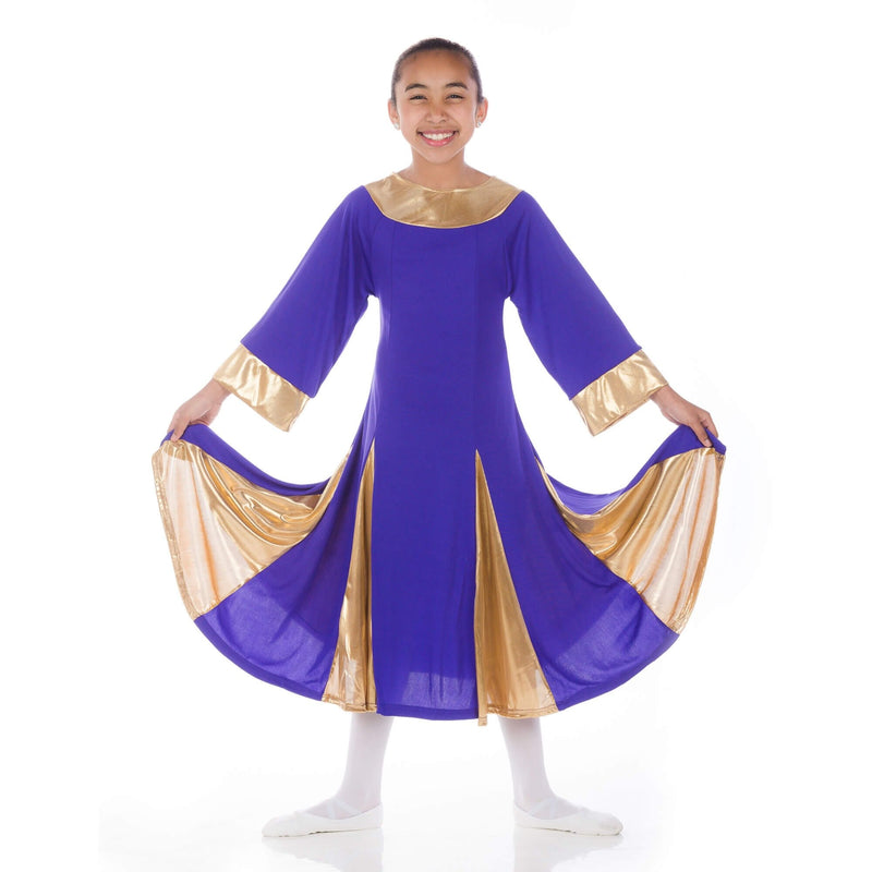 [AUSTRALIA] - Danzcue Girls Praise Robe Dress 8-10 Deep Purple-gold 