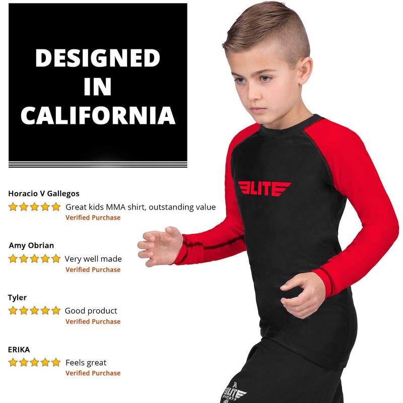 [AUSTRALIA] - Elite Sports Rash Guards for Boys and Girls, Full Sleeve Compression BJJ Kids and Youth Rash Guard Red Small 