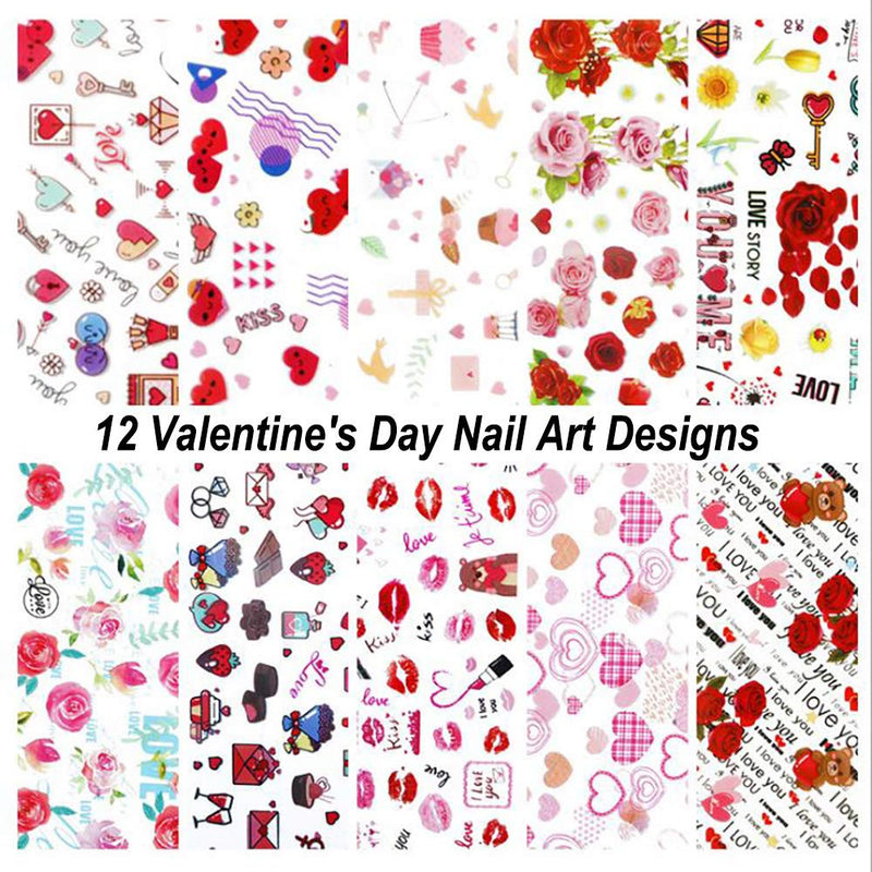 Nail Art Foil Transfer Stickers, Valentine's Day Design Nail Foil Adhesive Decals, Pink Buffalo Plaid Heart Rose Decals Foil Stickers Set Nail Tips Manicure Women and Girls Nail Art DIY (10 Rolls Mix Styles) - BeesActive Australia