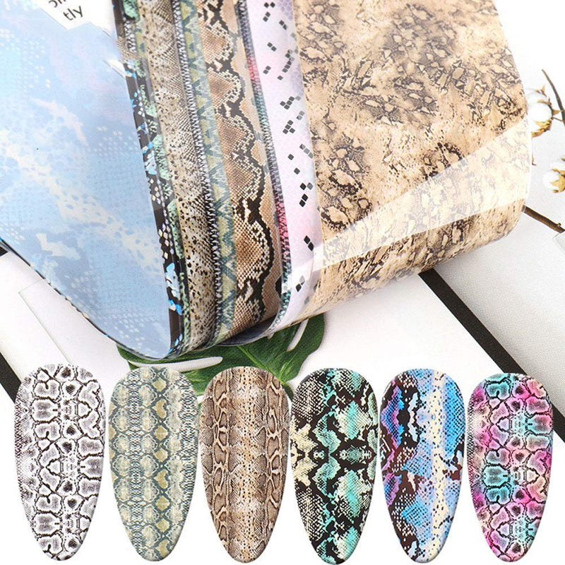 Bonnie-Sam 10 Sheets Snake Print Nail foil Water Adhesive Decals Wraps Transfer Fingernail Art Sticker Paper Snake Pattern - BeesActive Australia