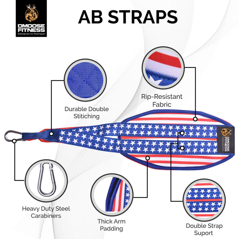 DMoose Fitness Hanging Ab Straps for Abdominal Muscle Building and Core Strength Training, Arm Support for Ab Workouts, Padded Gym Equipment for Men and Women American - BeesActive Australia