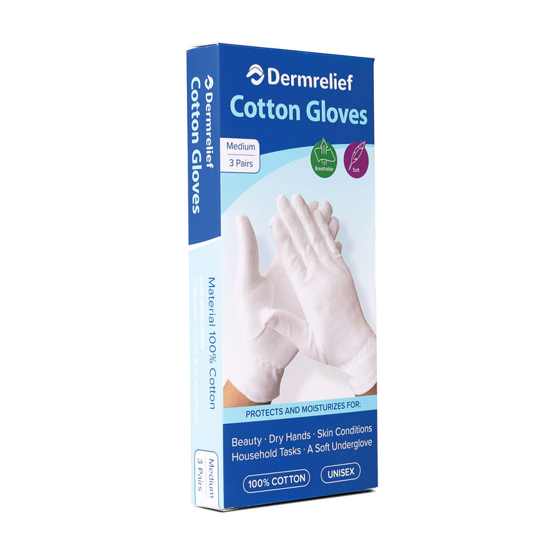 Dermrelief Cotton Gloves - for Beauty, Dry Hands, Eczema, Dermatitis and Psoriasis (Medium, 3 Pairs) Medium - BeesActive Australia