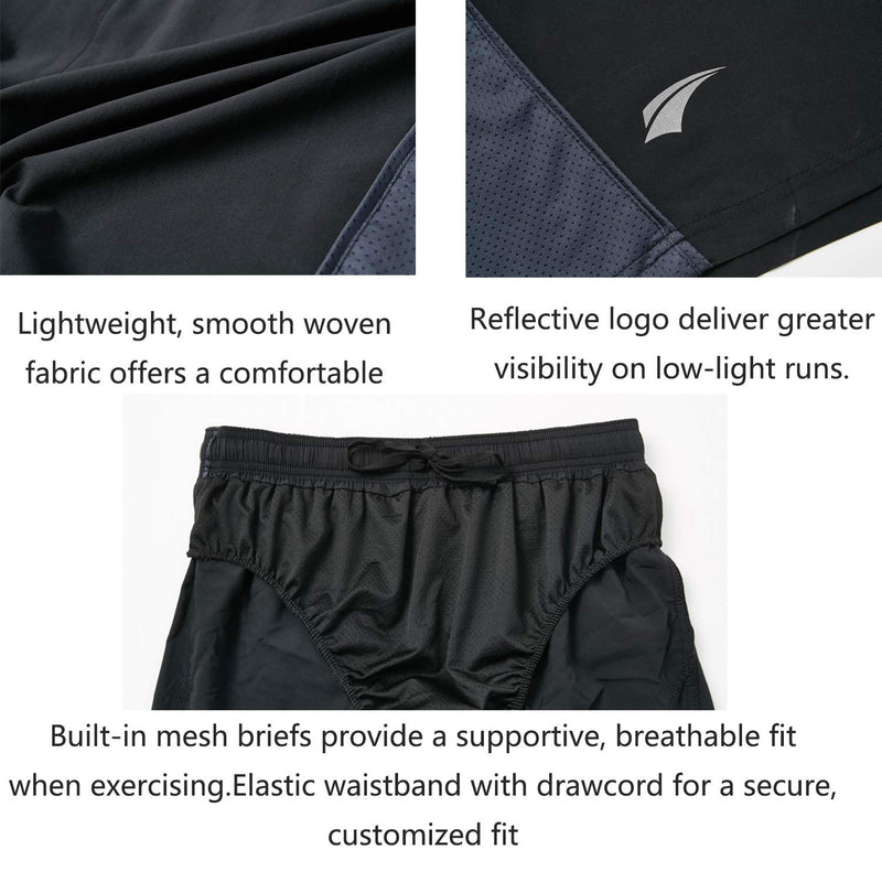 [AUSTRALIA] - EZRUN Men's 7 Inch Quick Dry Running Shorts Workout Sport Fitness Short with Liner Zip Pocket Black Large 