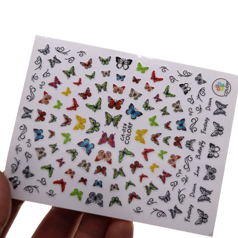 12 Sheets 2D Butterfly Self-Adhesive Nail Sticker Nail Decoration Decal Nail Grooming Accessories Nail Professional Salon Nail DIY (About 650 Butterflies) - BeesActive Australia