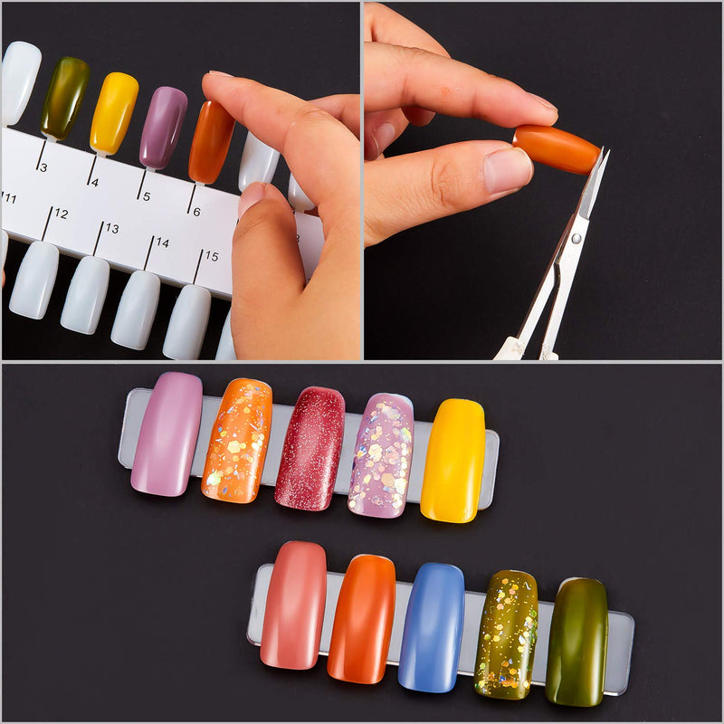 6 Sets 216 Tips Double Layer Nail Color Display Card Plastic Polish Board Nail Tips Display Palette Board with Chain for Nail Art Practice Design Training - BeesActive Australia