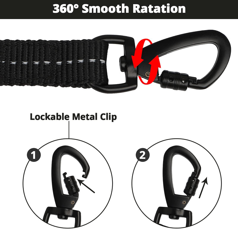 Dog Leash - 3/4/5/6/10/15/20/30/50/100/150FT Heavy Duty Leash with Swivel Lockable Hook and ,Reflective Threads Bungee Dog Leash Comfortable Padded Handle for Walking for Small Medium Large Dog Black 10ft*1/3'' - BeesActive Australia