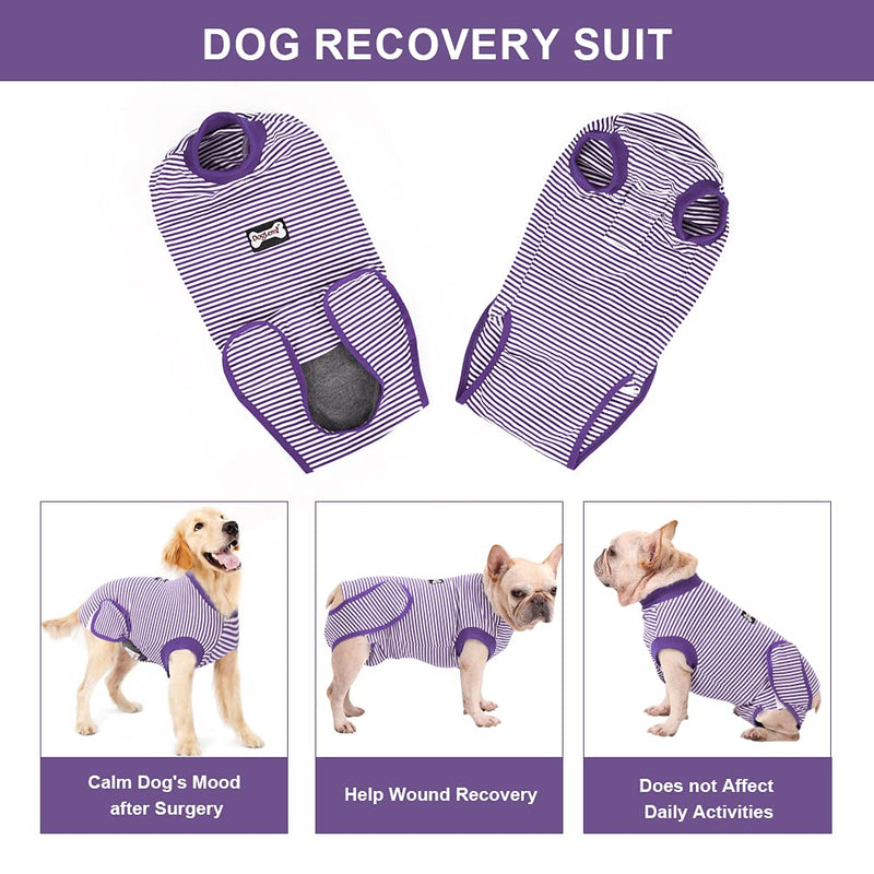EMUST Dog Recovery Suit, After Surgery Wear for Dogs Male Female, Pet E-Collars Alternative Bandages, Professional Dog Onesie for Surgery for Abdominal Wounds X-Small Purple Strip - BeesActive Australia