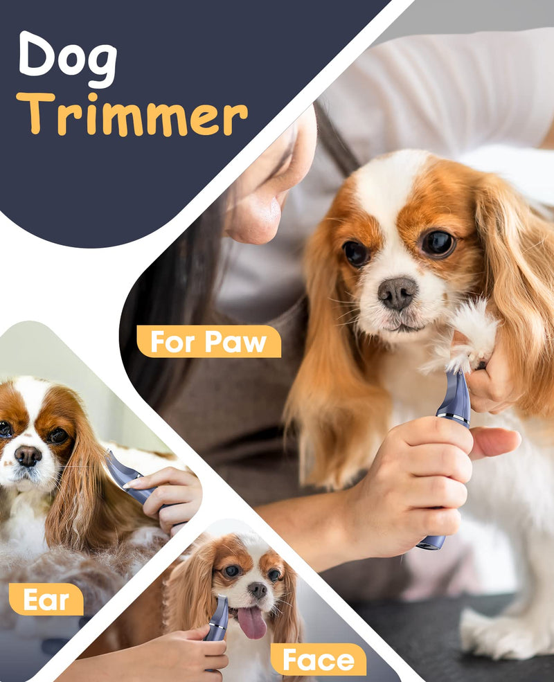 oneisall Dog Paw Trimmer for Grooming with Double Blades, Low Noise 2-Speed Small Dog Cat Grooming Clippers for Paws, Eyes, Ears, Face, Rump(Blue) - BeesActive Australia