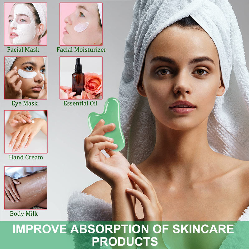 Gua Sha Massage Tool, Natural Jade Gua Sha Stone for Face Massager SPA Skin Caring, Face Sculptor for Eyes, Jawline, Neck and Body Muscle Relaxing and Relieve, Anti-Wrinkle and Anti-Aging - BeesActive Australia