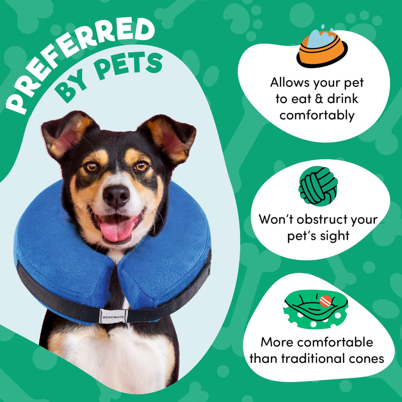 BENCMATE Protective Inflatable Collar for Dogs and Cats - Soft Pet Recovery Collar Does Not Block Vision E-Collar [Neck:12"-18"] Large Blue - BeesActive Australia