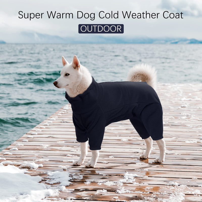ROZKITCH Dog Winter Coat Soft Fleece Pullover Pajamas, Pet Windproof Warm Cold Weather Jacket Vest Cozy Onesie Jumpsuit Apparel Outfit Clothes for Small, Medium, Large Dogs Walking Hiking Travel Sleep S:Chest Girth-21.2in Dark Blue - BeesActive Australia