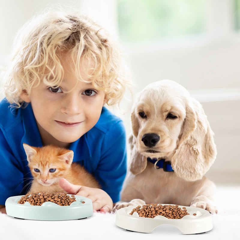 2 Pcs Cat Slow Feeder Bowl Pet Feeder Wet Food Slow Feed Raised Dish Healthy Eating Diet Fun Interactive Feeding Bowls for Cats and Dogs Dishwasher Safe, Fish Pool Design Small White, Green - BeesActive Australia