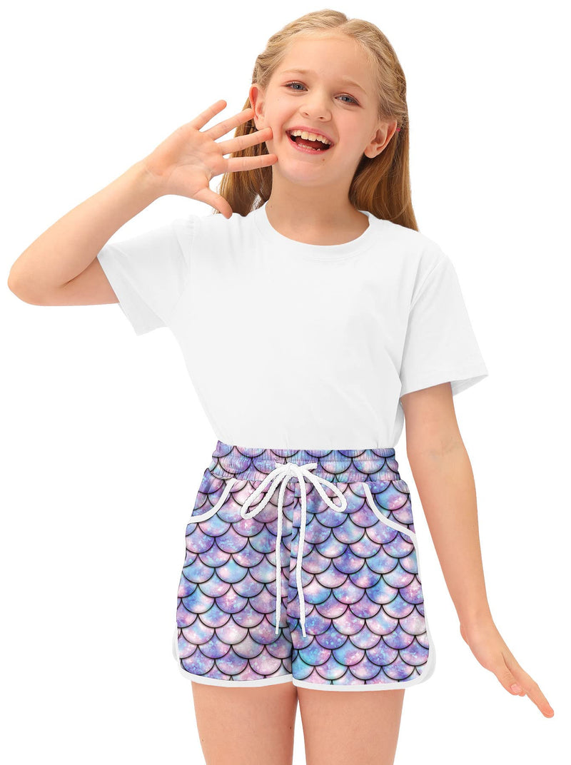 BesserBay Girl's Summer Adorable Beach Boardshorts Drawstring Swim Trunk 3-14 Years Purple | Mermaid 10 Years - BeesActive Australia
