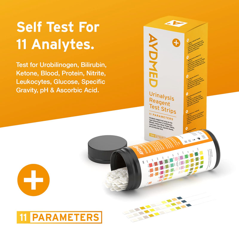 100 x Aydmed 11-in-1 Urinalysis Test Strips 11 Parameter Urine Test Strips for Urobilinogen, Bilirubin, Ketone, Blood, Protein, Nitrite, Leukocytes, Glucose, Specific Gravity, pH & Ascorbic Acid 100 Count (Pack of 1) - BeesActive Australia