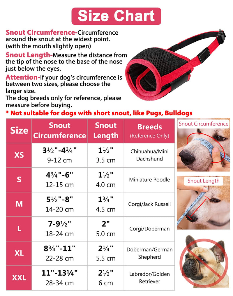 Dog Muzzle Anti Biting and Chewing, with Comfortable Mesh Soft Fabric and Adjustable Strap, Suitable for Small, Medium and Large Dogs XS Red Trim - BeesActive Australia