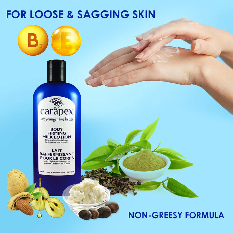 Carapex Body Firming Milk Lotion, Non Greasy, Anti-aging, Tightening, Hydrating, Natural for Dry and Sensitive Skin, Unscented, 8oz (Single) Single - BeesActive Australia