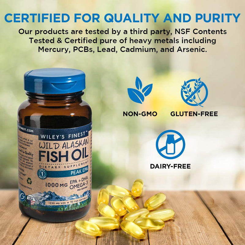 Wiley’s Finest Peak EPA 1000mg EPA + DHA Omega-3 Per Capsule - High Potency Wild Alaskan Fish Oil IFOS Certified Fish Gelatin Capsules 30 Count - BeesActive Australia
