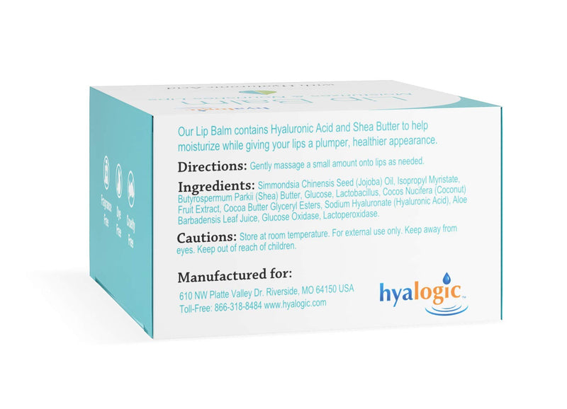 Hyalogic Episilk Hydrating Lip Balm w/Hyaluronic Acid | Dry Lips | Natural Moisturizing Lip Balm | Gluten & Fragrance Free, Unflavored (0.5 oz) - BeesActive Australia