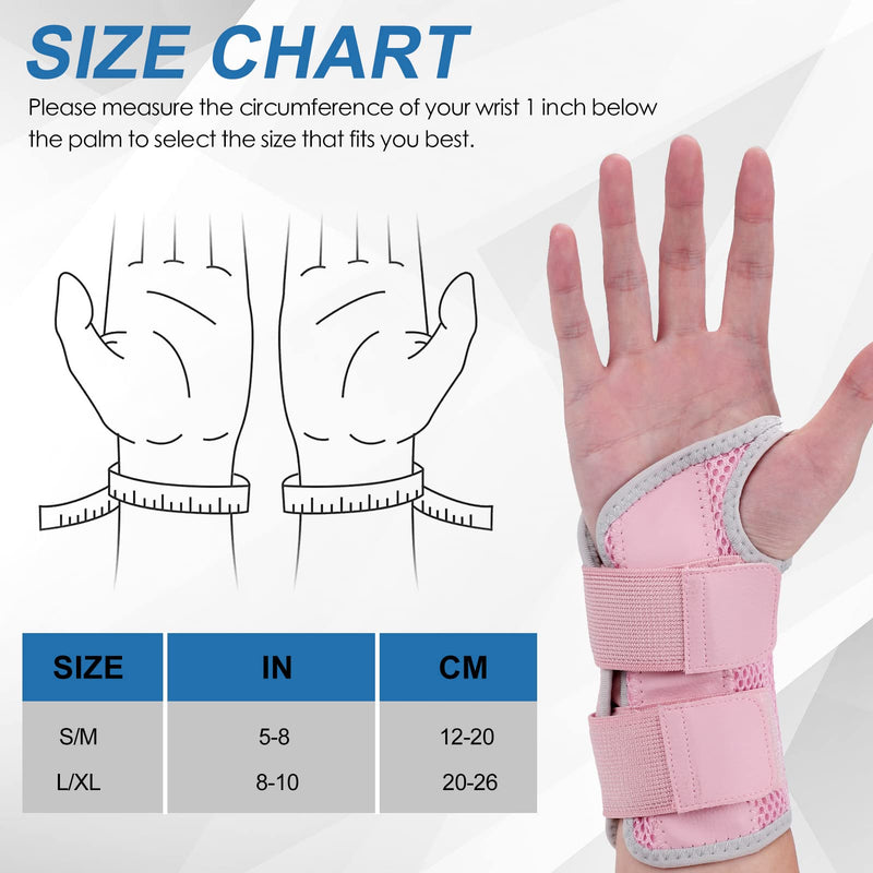 Wrist Brace for Carpal Tunnel, Night Wrist Sleep Support Splint with Compression Sleeve Adjustable Straps for Pain Relief, Arthritis, Tendonitis, Fitness (Left Hand-Pink, L/XL (Pack of 1)) Pink L/XL-Left Hand (Pack of 1) - BeesActive Australia