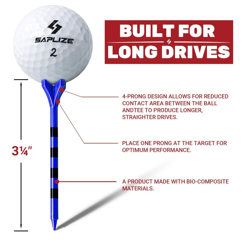 SAPLIZE Plastic Golf Tees (2-3/4"&3-1/4" Available) Reduces Friction & Side Spin 4 Prongs Plastic Tees Blue(3-1/4") 3-1/4", 50pcs - BeesActive Australia