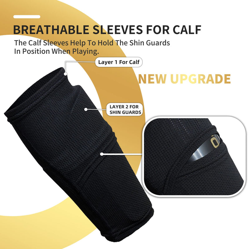 AIMISICAR Soccer Shin Guards Kids Youth, Shin Guard Sleeves and Shin Pads for 3-15 Years Old Boys and Girls for Football Games, EVA Cushioning Protection Reduces Shock and Injury Shin Guards+Sleeves,Black M ( 3'10" - 4'5" Tall ) - BeesActive Australia