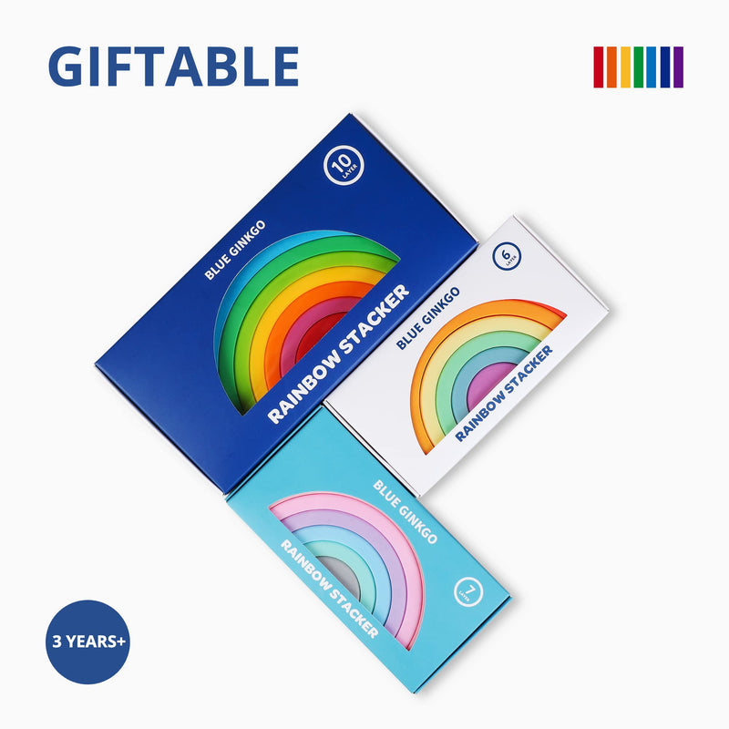 BLUE GINKGO Silicone Rainbow Stacker - Montessori Rainbow Nesting Puzzle | Kids and Toddler | Stacking Rainbow, Sensory Rainbow Toys - 7 Layers (Pastel) 7 Layer - BeesActive Australia