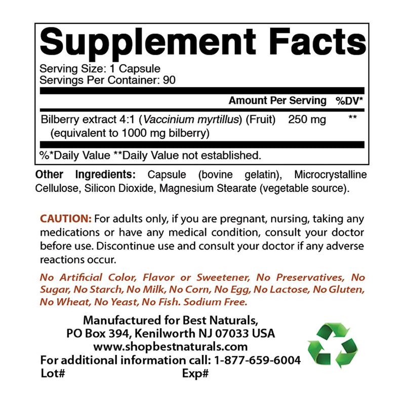 Best Naturals Bilberry Extract 1000mg for Healthy Vision, 90 Count (90 Count (Pack of 1)) 90 Count (Pack of 1) - BeesActive Australia