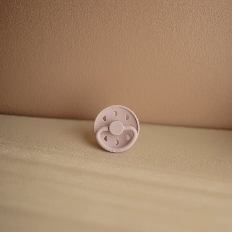 FRIGG Moon Natural Rubber Baby Pacifier | Made in Denmark | BPA-Free (Soft Lilac/Daffodil, 0-6 Months) 2-Pack 0-6 Month Soft Lilac/Daffodil - BeesActive Australia