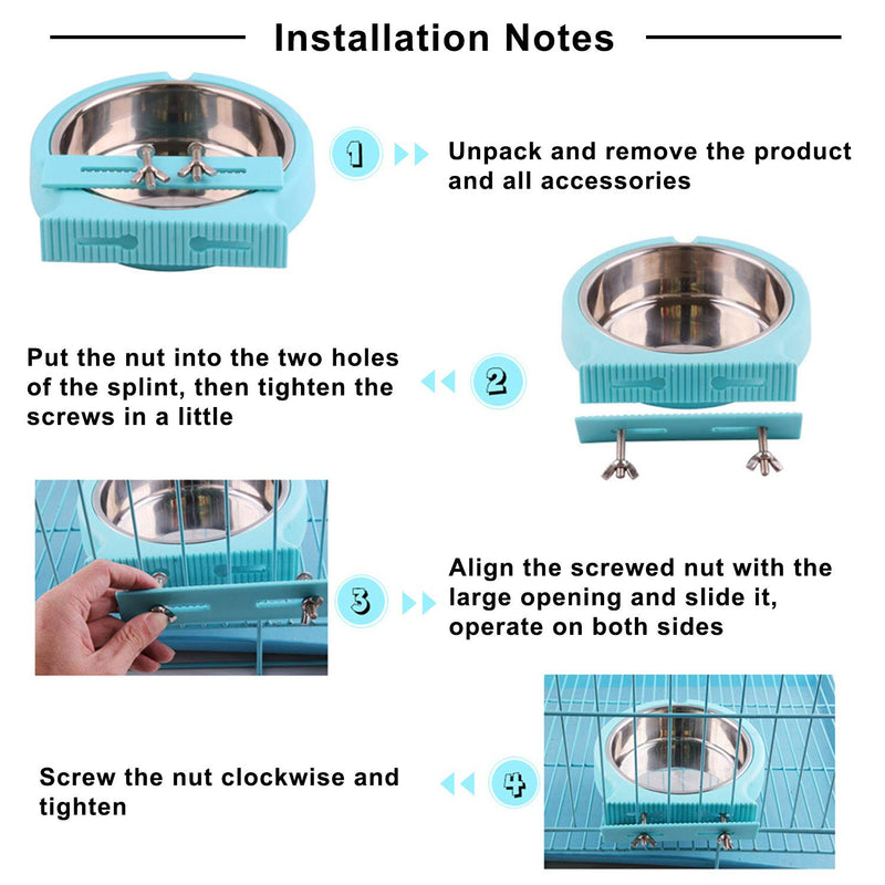 Guardians Crate Dog Bowl, Removable Stainless Steel Water Food Feeder Bowls Cage Coop Cup for Cat Puppy Bird Pets Small Blue with Corrugated Clip - BeesActive Australia