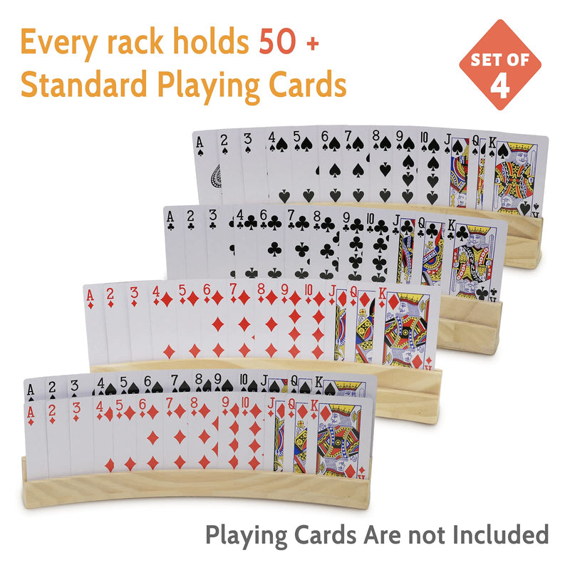 Plusvivo Set of 4 Curved Playing Cards Holders for Seniors Adults - Soild Wood Cards Holders for Playing Cards 13 x 1.9 x 2.4 Inch for Bridge Canasta Strategy Foot and Hand - BeesActive Australia