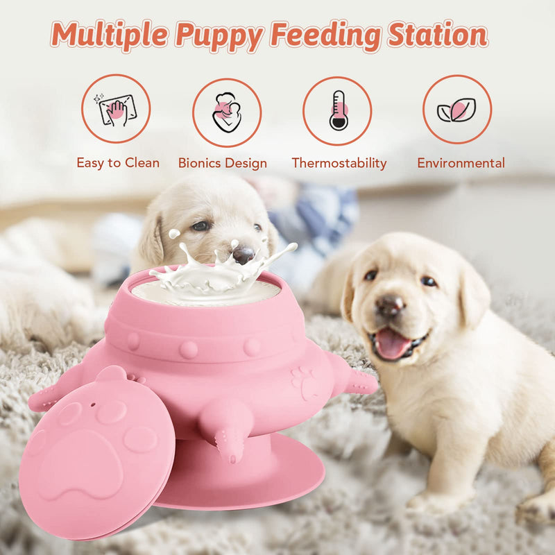 Puppy Feeder for Multiple Puppies, 4 Teats Puppy Milk Feeder Puppy Nipple Feeder Silicone Puppy Nursing Station, 240ml Puppy Nursing Bottles for Kittens, Puppies, Rabbits pink - BeesActive Australia