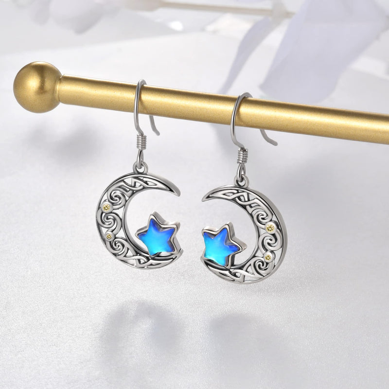 LINGBG JEWELRY Moon Earrings 925 Sterling Silver Moon Star Sun Earring Tree of Life Earrings Bat Earrings Peace Sign Earrings Half Moon Earrings for Women Jewelry Gifts for Girls 9# Moon Star Earrings - BeesActive Australia