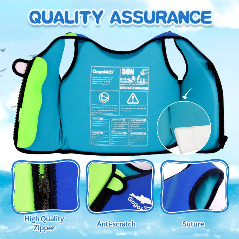 Vine Kids Swim Vest Toddler Learn-to-Swim Floatation Jackets Training Vest for Boys Girls (2-4 Years (Pack of 1), Blue and Green) 2-4 Years (Pack of 1) - BeesActive Australia
