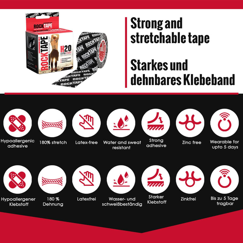 RockTape Unisex Rocktape 2 RockTape H2O Black Logo Tape Small, H2o Black Logo, Uncut Roll - 5cm Wide UK Single - BeesActive Australia