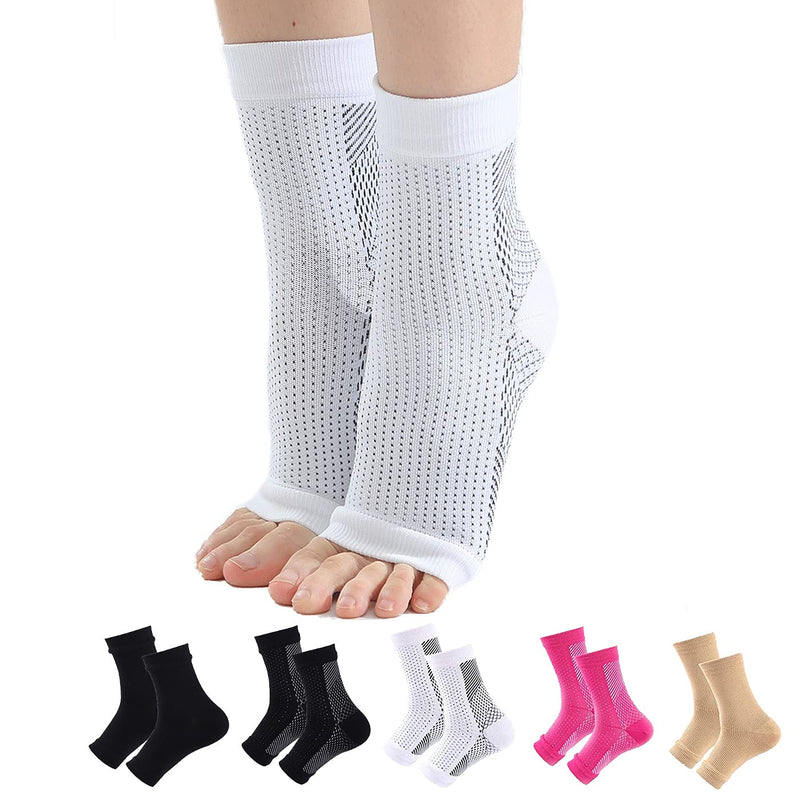 Pro Ankle Brace Compression Support Sleeve-Injury Recovery for Sports Relieves Achilles Tendonitis, Joint Pain. Plantar Fasciitis Foot Socks with Arch Support, Reduces Swelling and Heel Spur Pain 01 White (1 Pair) Small-Medium - BeesActive Australia