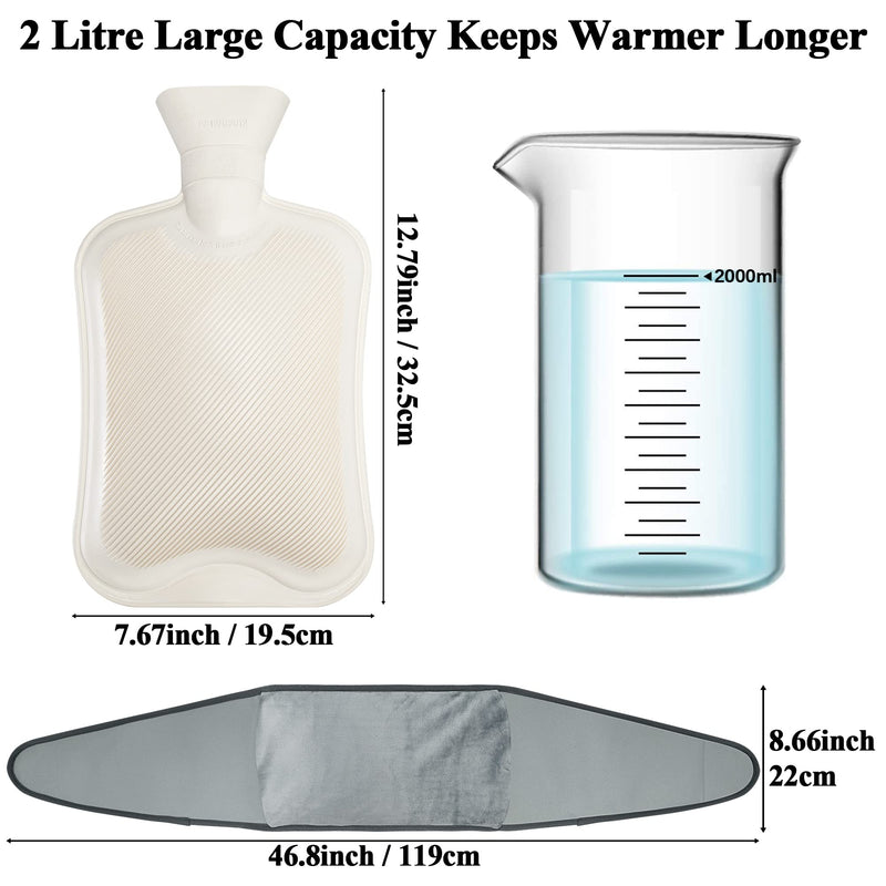 Hot Water Bottle Belt, 2L Large Hot Water Bottle with Waist Belt Long Cover for Women, Natural Rubber Hot Water Bag with Soft Faux Fleece Cover for Period Pain, Back Pain, Shoulders, Pain Relief Hot Water Bottle with Belt Cover - BeesActive Australia