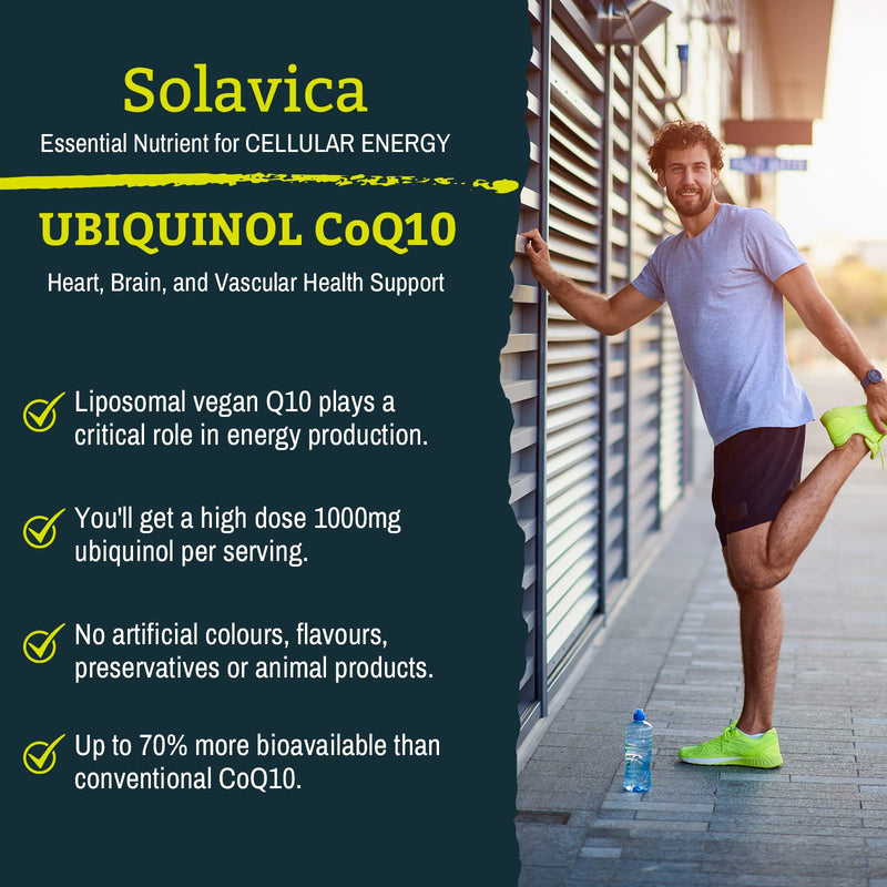 Solavica Liposomal Ubiquinol Vegan CoQ10 1000 mg, High Bioavailability (The Active m of CoQ10), Powerful Antioxidant Heart Health, Beneficial to Statin Users, Non-GMO, 60 Softgels (1PACK) 1PACK - BeesActive Australia