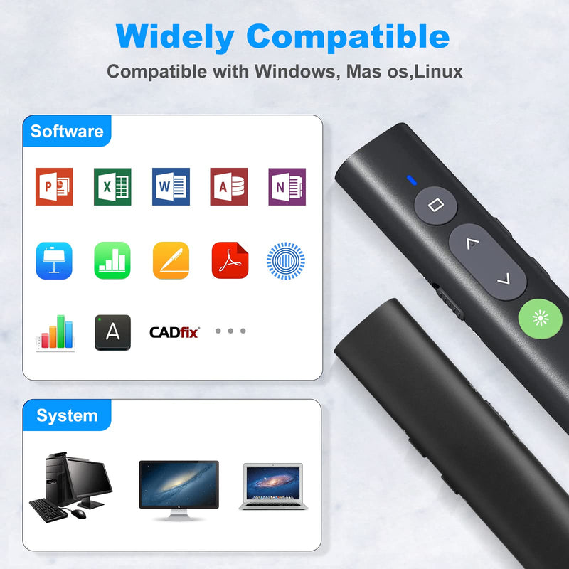 Rechargeable Presentation Clicker for PowerPoint Green Light Pointer, USB-A/USB-C Wireless Presenter Remote, Google Slide Advancer Smart Board Slideshow PPT Clicker for Mac/Laptop/Computer/Office - BeesActive Australia