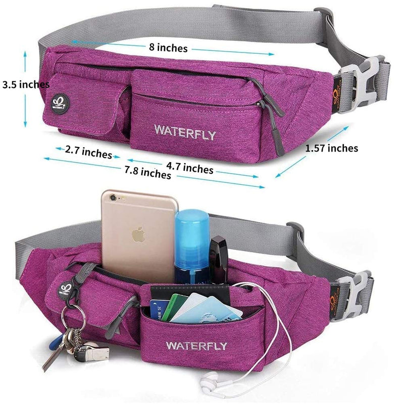 WATERFLY Fanny Pack for Women Men Water Resistant Small Waist Pouch Slim Belt Bag with 4 Pockets for Running Travelling Hiking Walking Lightweight Crossbody Chest Bag Fit All Phones Purple - BeesActive Australia