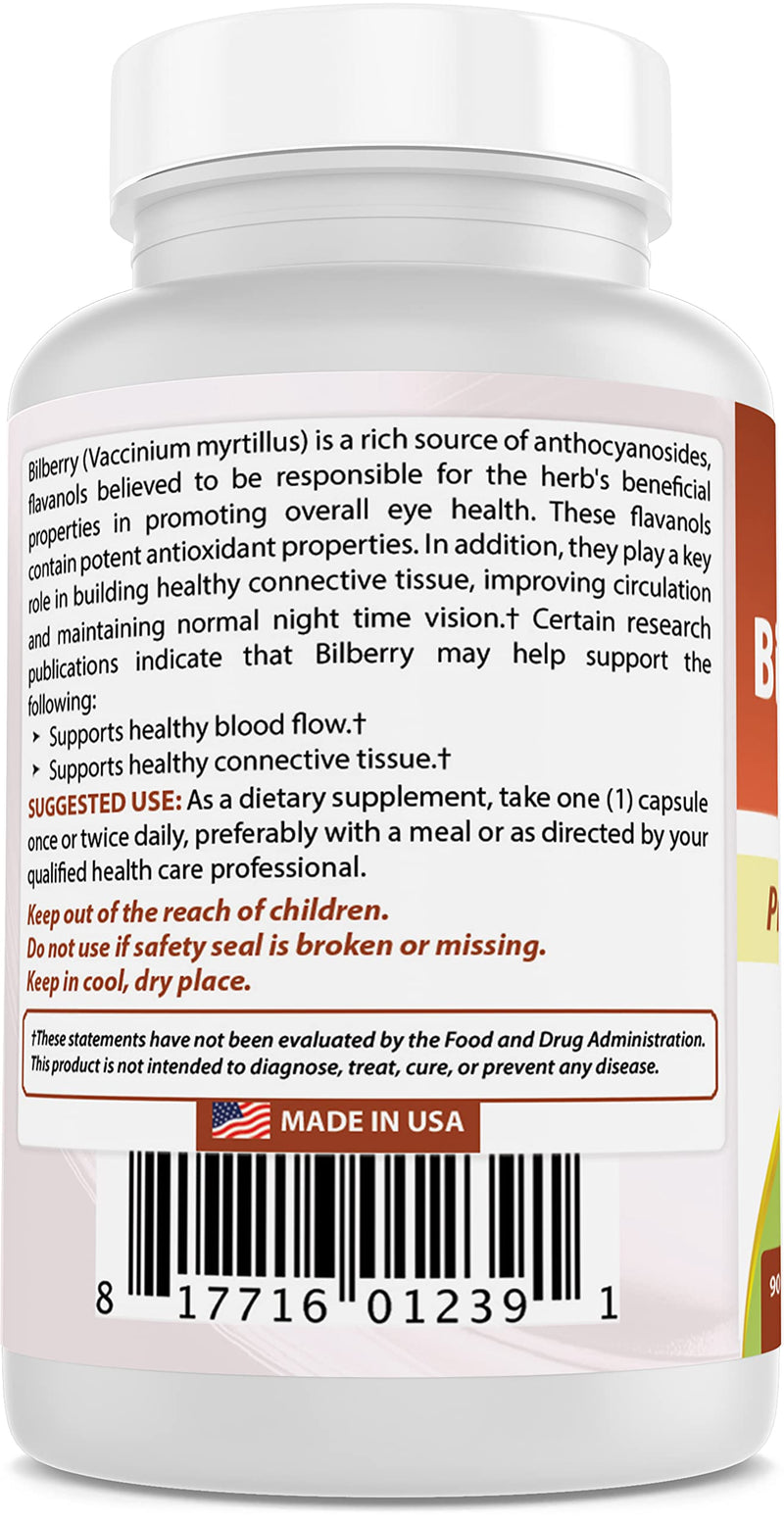 Best Naturals Bilberry Extract 1000mg for Healthy Vision, 90 Count (90 Count (Pack of 1)) 90 Count (Pack of 1) - BeesActive Australia