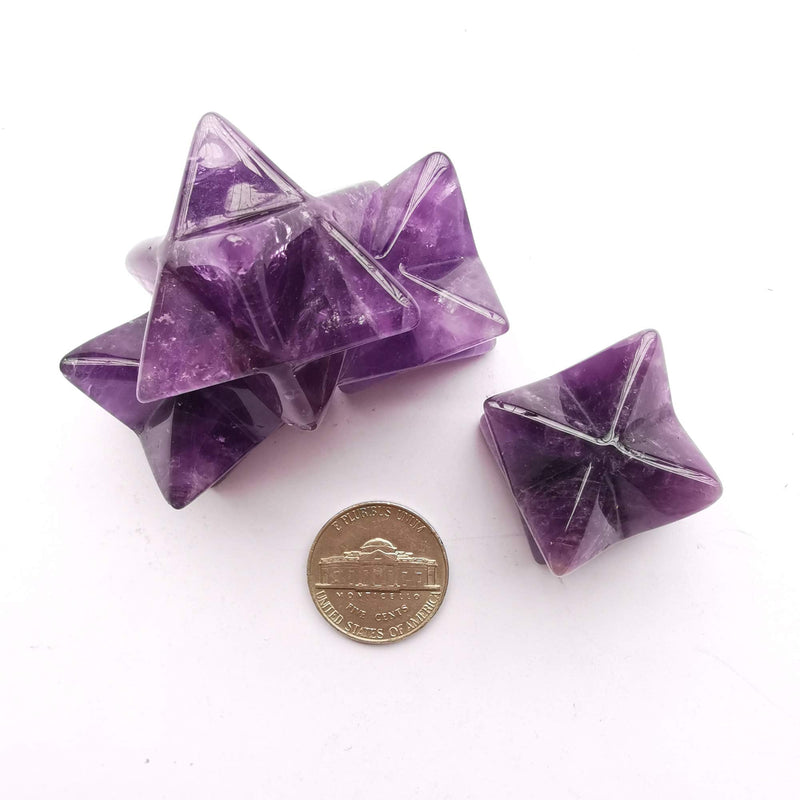 Manekieko Natural Amethyst Merkaba Crystal Protection Sacred Meditation Energy Healing Chakra,25mm Hexagonal Star Crystals and Healing Stone - BeesActive Australia