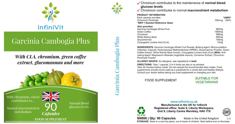 Garcinia Cambogia Plus with Conjugated Linoleic Acid, Chromium, Green Coffee Extract, Glucomannan,Kidney Bean and Cinnamon - 90 Capsule - BeesActive Australia