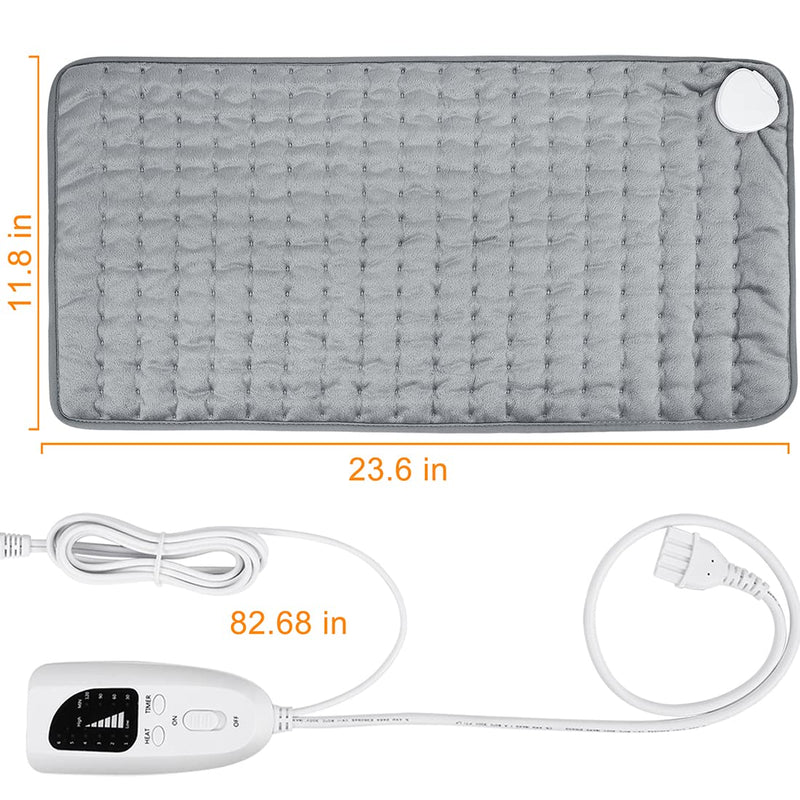 Heating pad, Electric Heat Pad with Automatic Switch-Off and 6 Temperature Levels Heating pad for Back Neck Shoulder Belly Heating Technology - Machine Washable. (Silver Gray, 12" x 24") Silver Gray 30.48x60.96 cm (Pack of 1) - BeesActive Australia