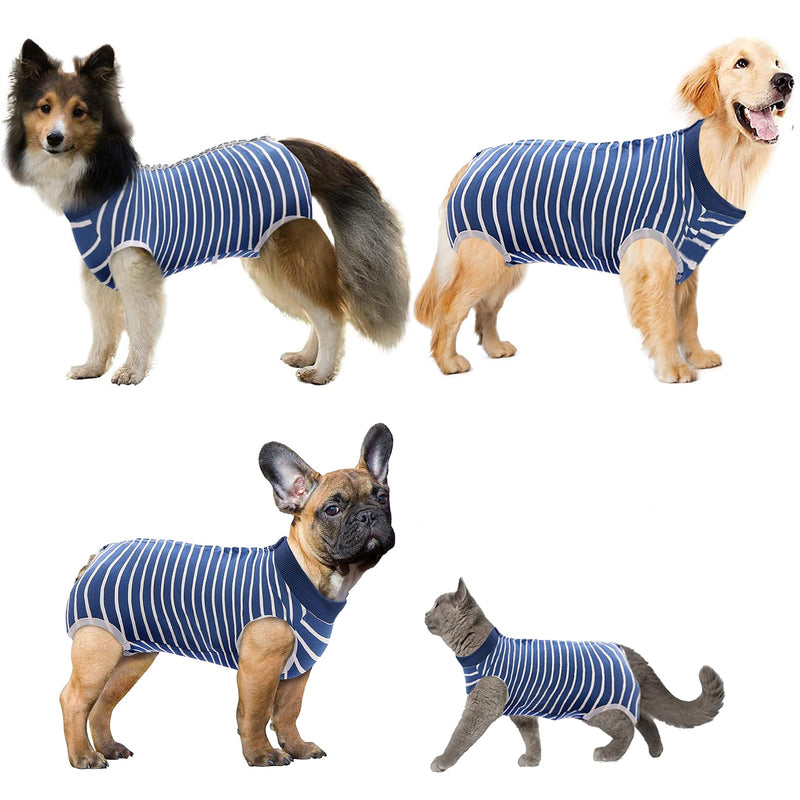 Hipet Dog Onesie Dog Surgery Recovery Suit for Male Female Surgical Suit for Spay and Neuter E-Collar & Cone Alternative Anti-Biting Lick Wound Medium Stripe Blue - BeesActive Australia