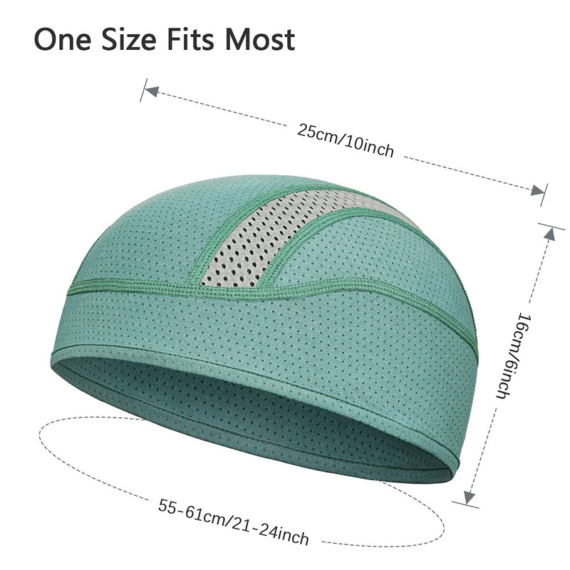 Skull Cap Helmet Liner Beanie, Cooling Mesh Cycling Running Hat for Men Women, Fits Under Helmets Black & Green (Mesh Ice Silk) - BeesActive Australia