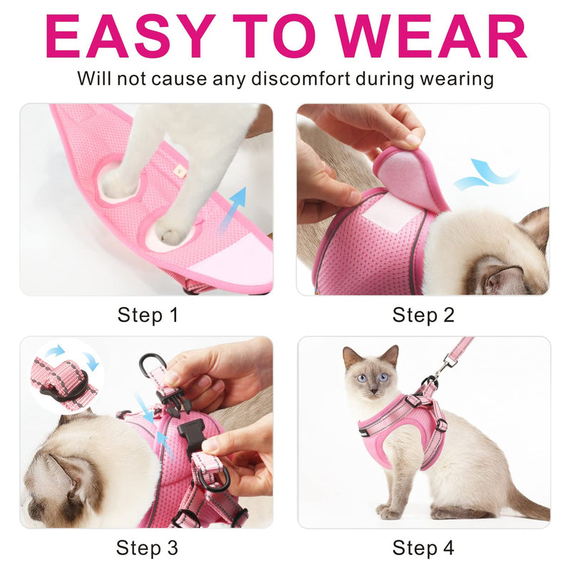 Otunrues Cat Harness and Leash Set for Walking Escape Proof, Easy-to-WEAR Adjustable Cat Harness with Reflective Strap - Comfort Fit for Pet Kitten Cat Large Pink - BeesActive Australia