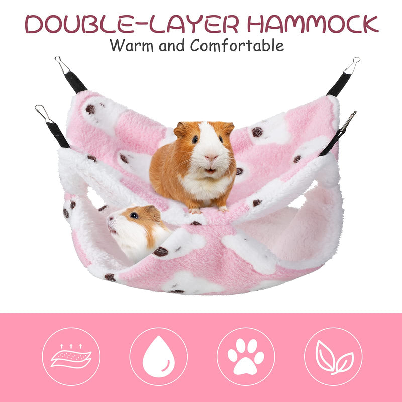 2 Pieces Guinea Pig Hammock and Mat Bed Set Soft Mat Guinea Pig Cage Accessories Hideout Tunnel Cave Thicken Fancy Bunkbed Hammock for Rat Ferret Sugar Glider Pink Bear - BeesActive Australia