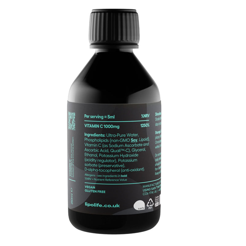 lipolife liposomal high Strength Vitamin C - 48 Servings 1000mg unflavoured. LVC1 Made in UK to GMP Standards. Vegan Gluten-Free (lipolife Gold) - BeesActive Australia
