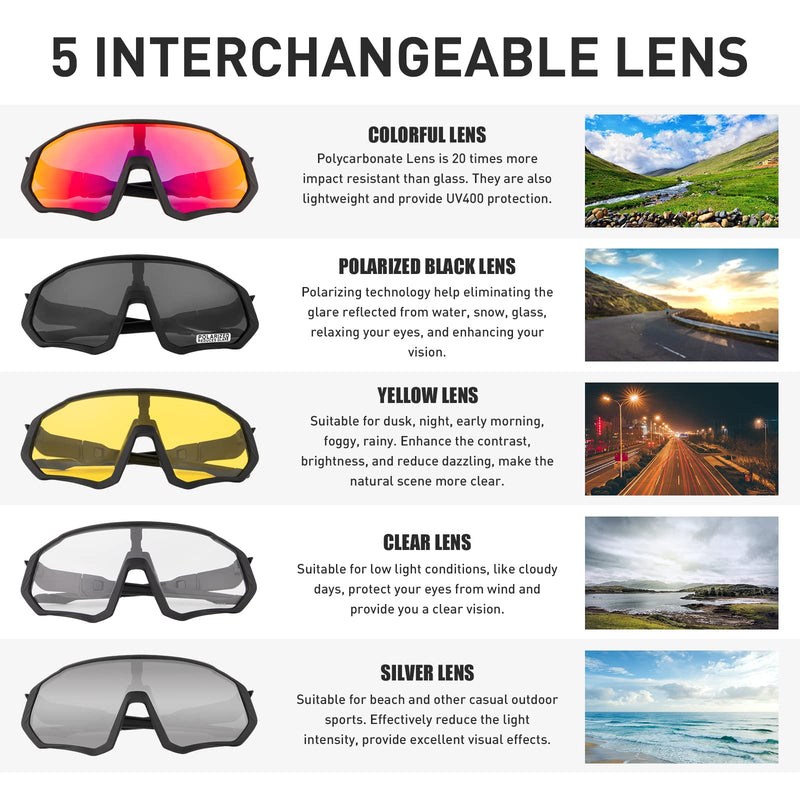 KAPVOE Cycling Glasses Polarized Sports Sunglasses MTB Mountain Bike Eyewear Men Women Road Bicycle BMX Running Fishing Golf Black 02 - BeesActive Australia