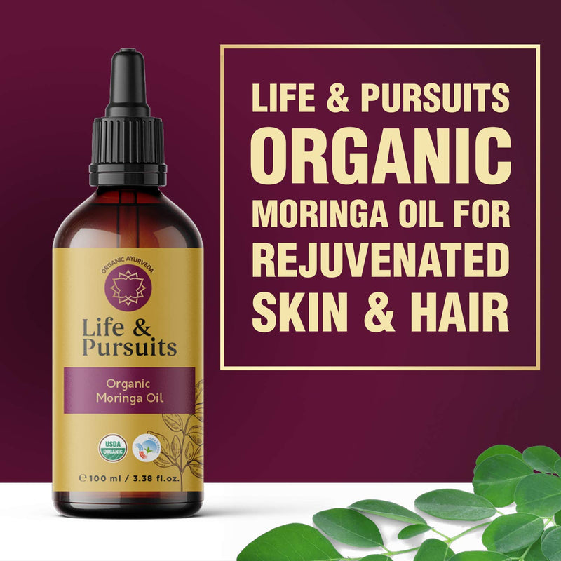 Life & Pursuits Moringa Oil, USDA Organic Skin and Hair Care, Cold Pressed Oil for Men and Women, 3.38 fl oz 3.38 Fl Oz (Pack of 1) - BeesActive Australia